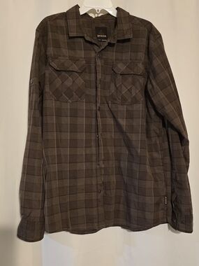 Prana Brown Plaid Long-Sleeve Button-Down Shirt